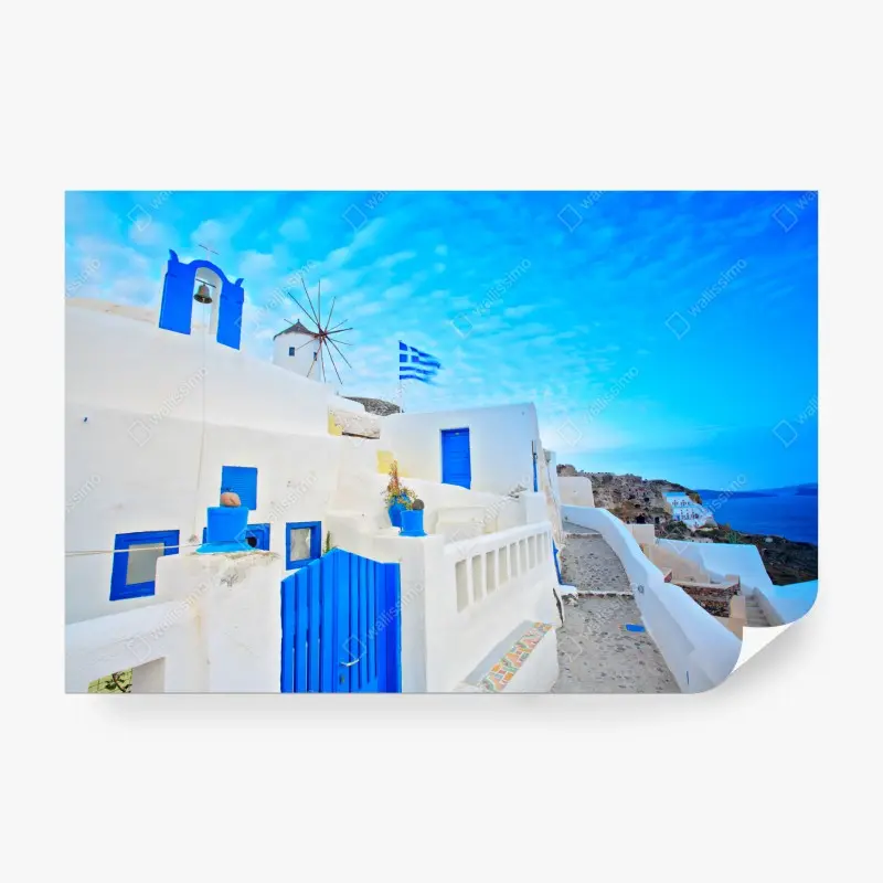 Fototapeta Santorini białe domy i niebieskie drzwi