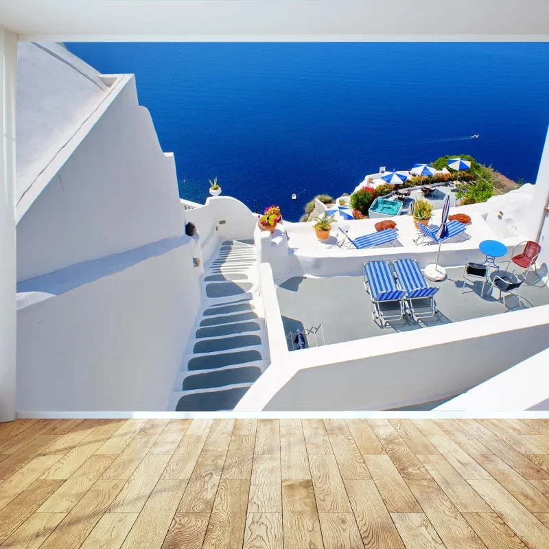 Fototapeta Santorini białe tarasy nad lazurowym morzem