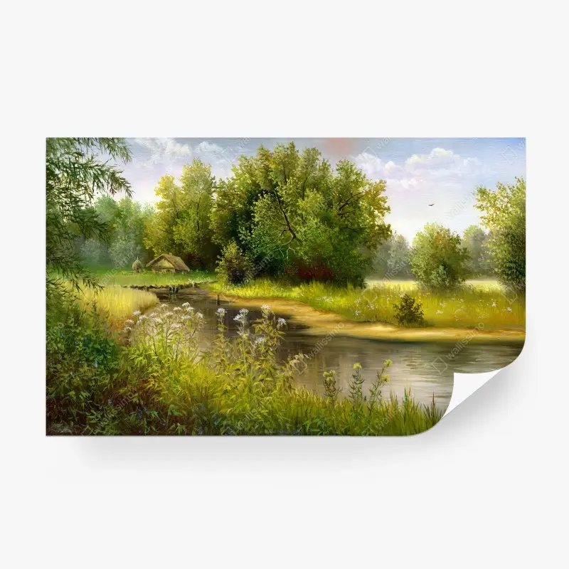Fototapeta letnie jezioro przy leśnej chacie