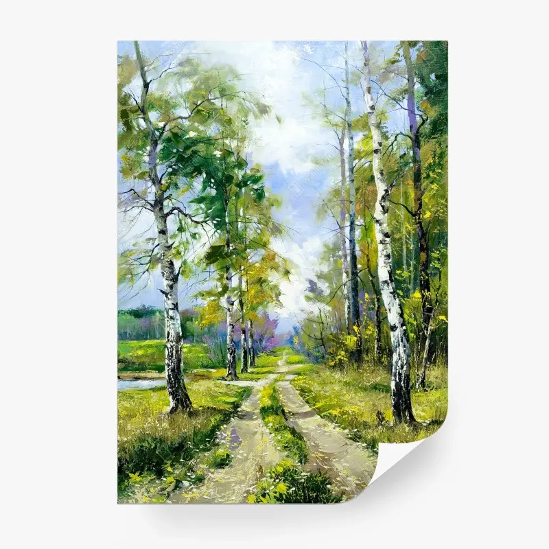 Fototapeta wiosenna ścieżka w lesie brzóz