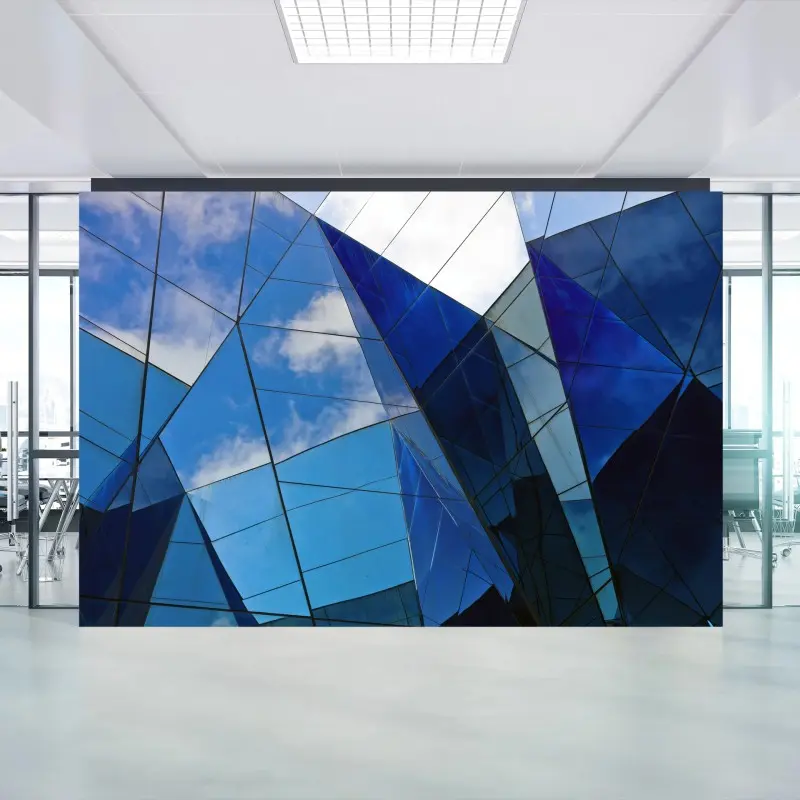 Fototapeta niebieskie geometryczne odbicia na szkle