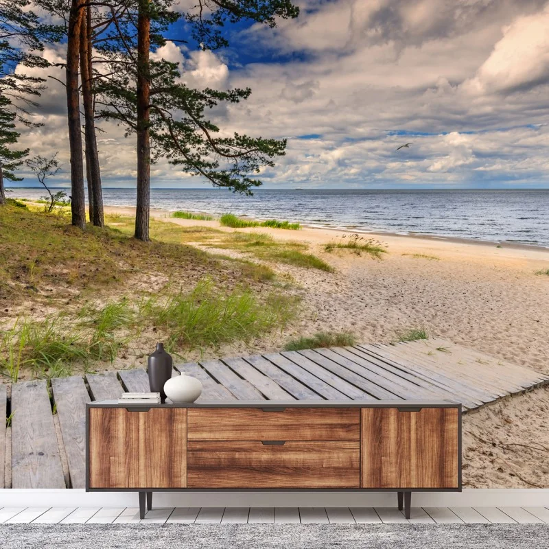 Fototapeta spokojna sosnowa plaża nad morzem