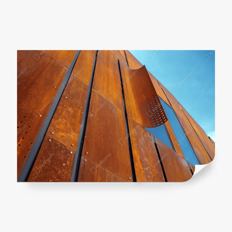 Fototapeta rdzawa fasada z geometrycznymi panelami