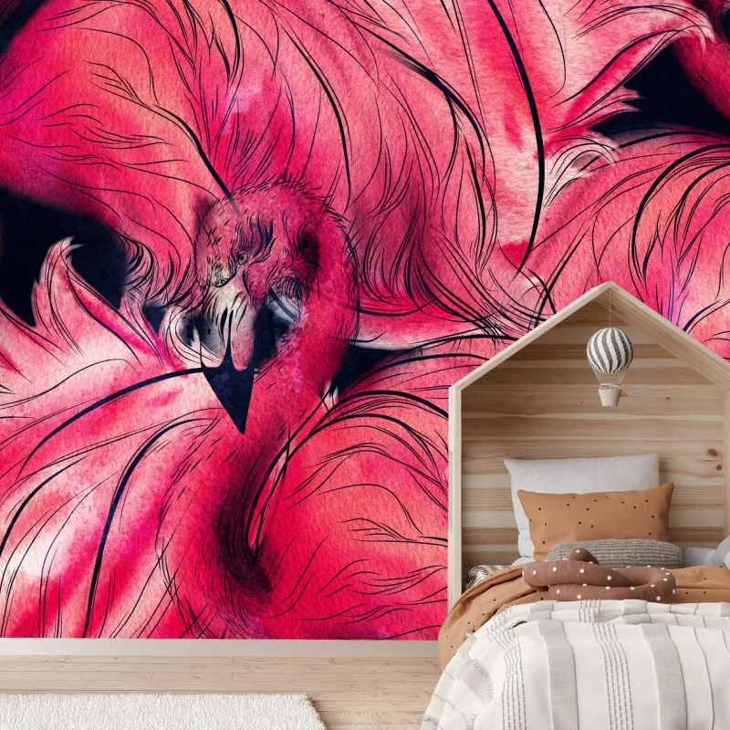 Fototapeta różowy wzór flamingów w akwareli