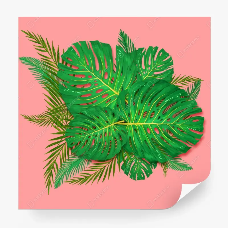 Fototapeta monstera i palmy na różowym tle