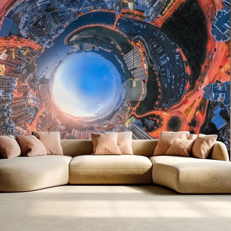 Fototapeta kulista panorama miasta o zmierzchu