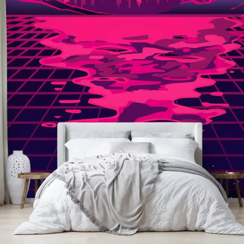 Fototapeta neonowy synthwave zachód miasta