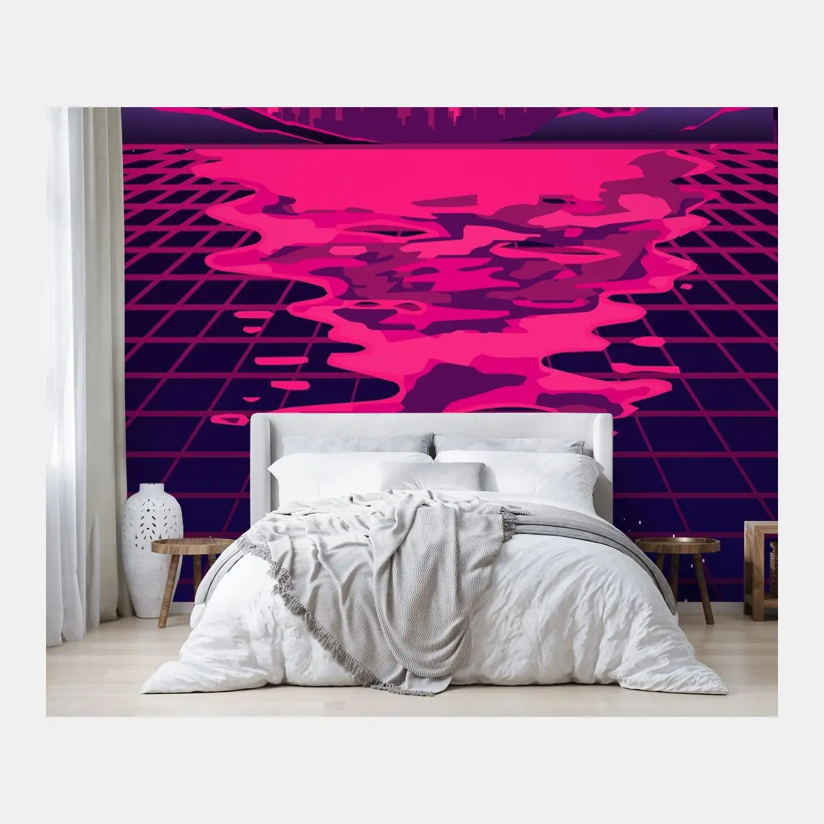 Fototapeta neonowy synthwave zachód miasta – Wallissimo®