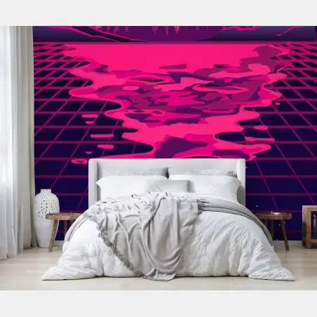Fototapeta neonowy synthwave zachód miasta – Wallissimo®