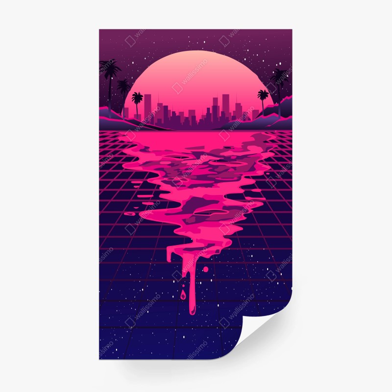 Fototapeta neonowy synthwave zachód miasta