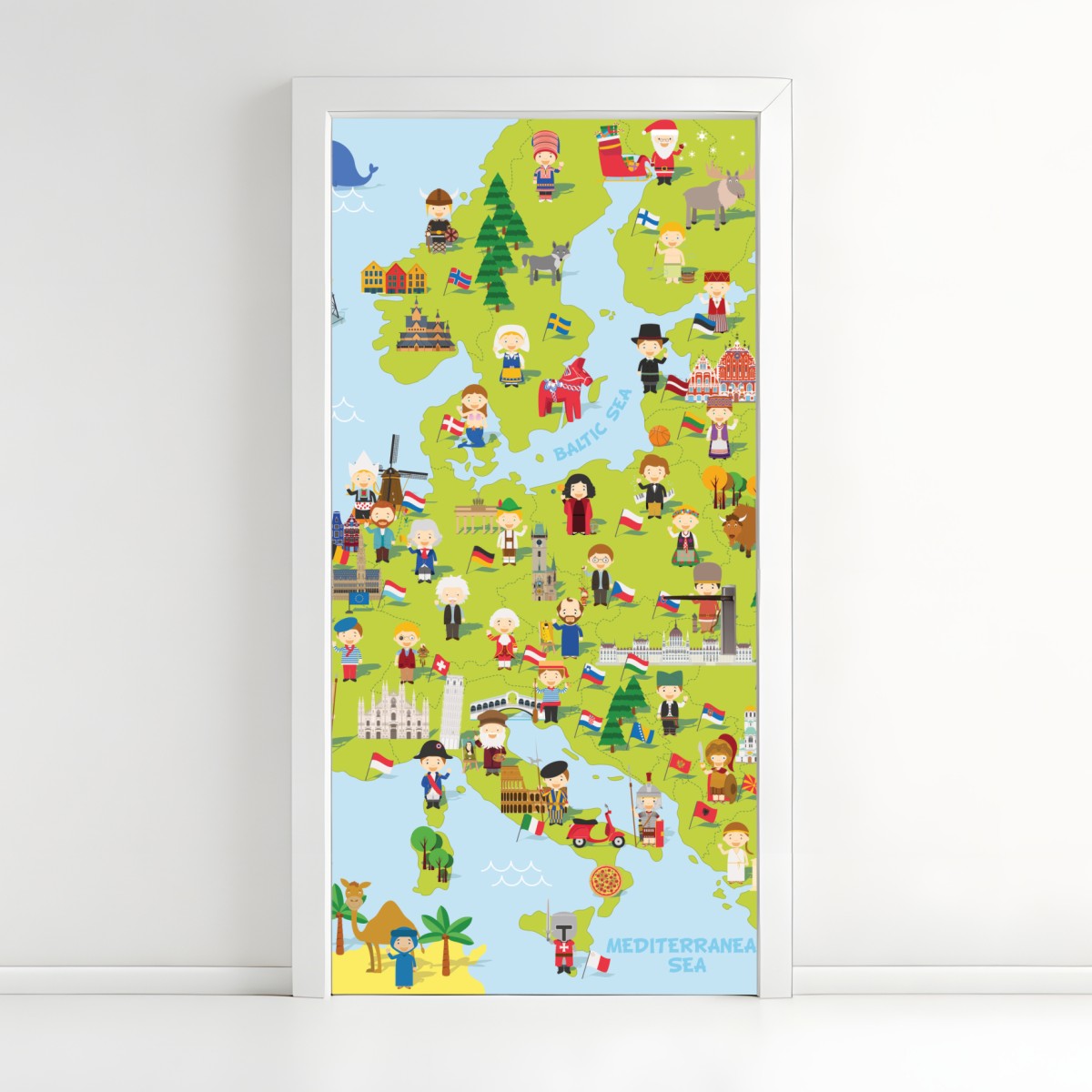Door sticker playful illustrated map of Europe
