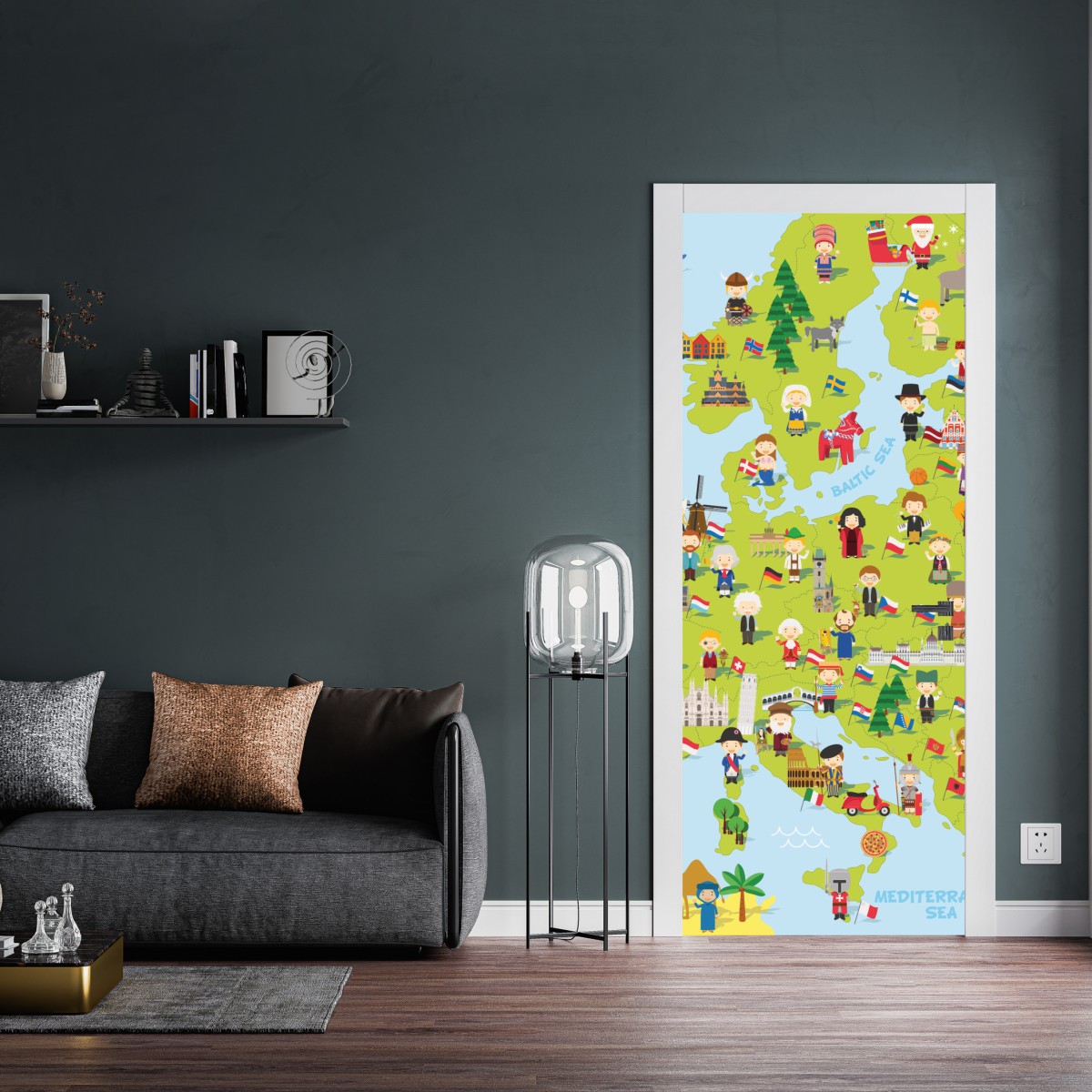 Naklejka na drzwi ilustrowana mapa Europy dla dzieci – Wallissimo® Naklejka na drzwi ilustrowana mapa Europy dla dzieci – Wallissimo®