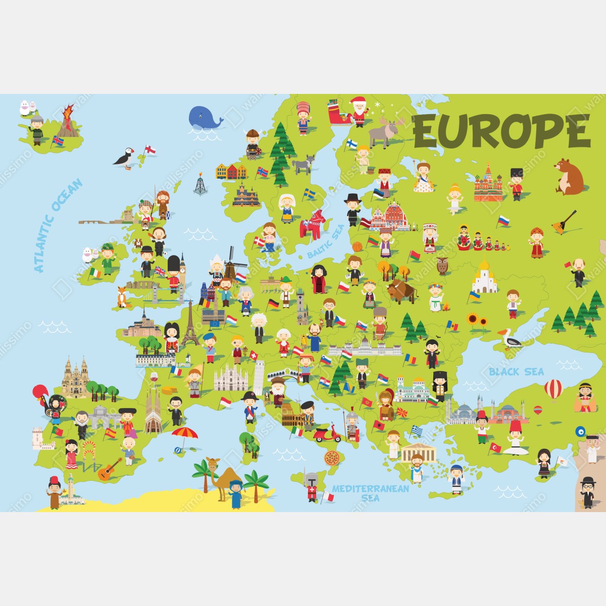 Naklejka na drzwi ilustrowana mapa Europy dla dzieci – Wallissimo® Naklejka na drzwi ilustrowana mapa Europy dla dzieci – Wallissimo®