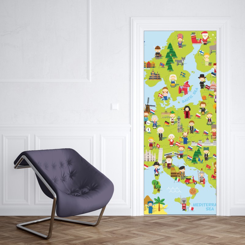 Naklejka na drzwi ilustrowana mapa Europy dla dzieci – Wallissimo® Naklejka na drzwi ilustrowana mapa Europy dla dzieci – Wallissimo®