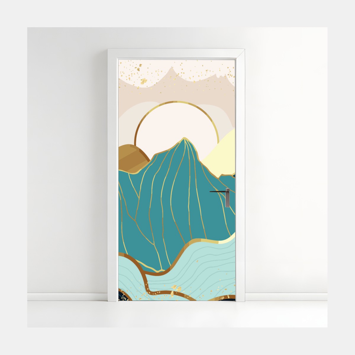 Door sticker turquoise mountain sunrise with gold accents