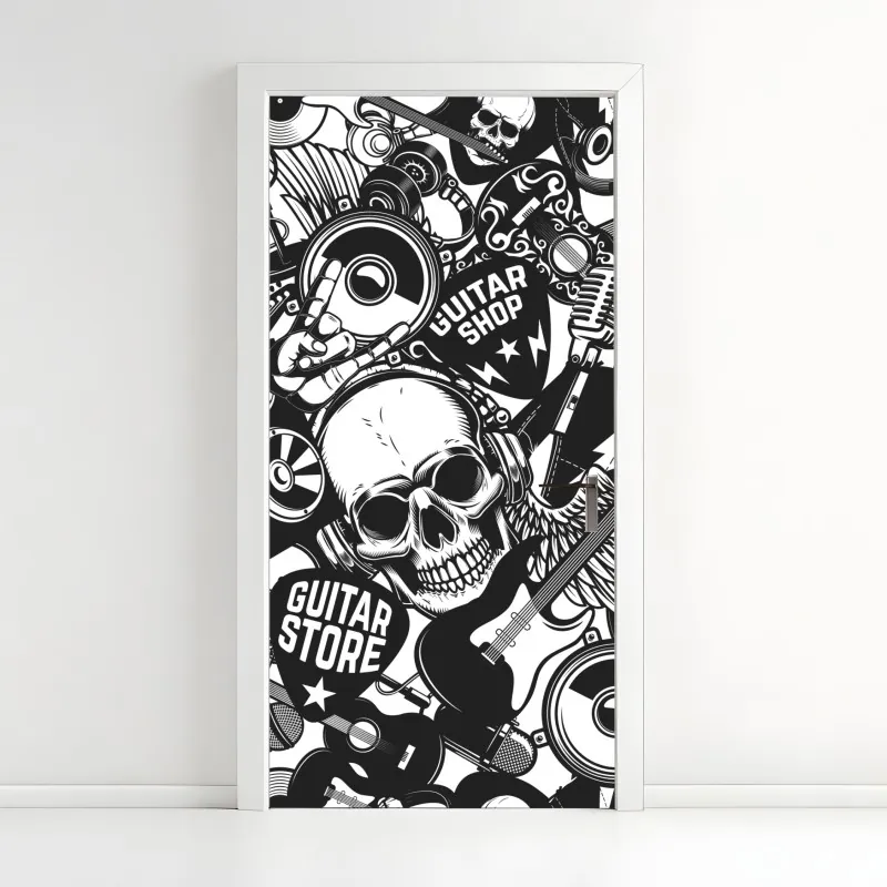 Naklejka na drzwi granatowy motyw z złotymi konturami kwiatów – Wallissimo®