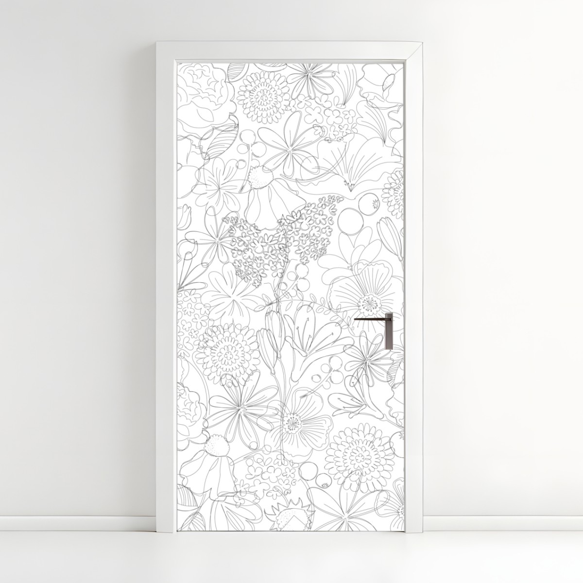 Door sticker delicate hand-drawn floral line pattern