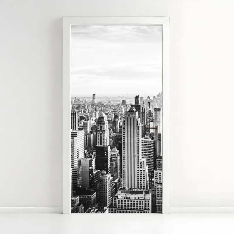 Naklejka na drzwi mglisty iglasty las z wodospadem – Wallissimo®