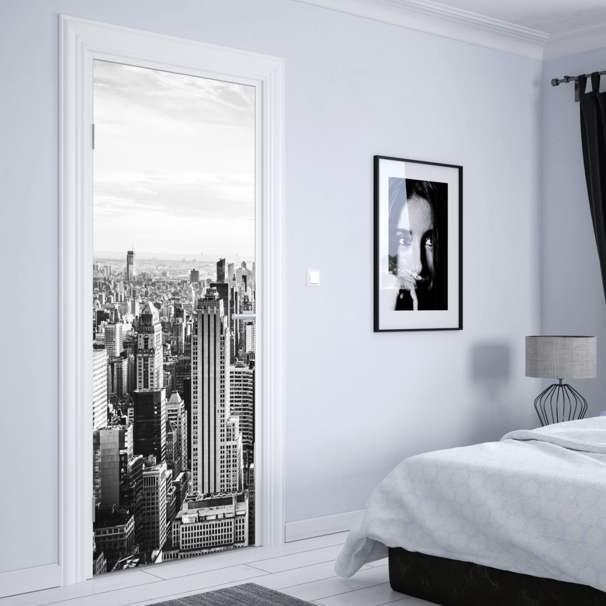 Naklejka na drzwi Nowy Jork panorama w odcieniach szarości – Wallissimo® Naklejka na drzwi Nowy Jork panorama w odcieniach szarości – Wallissimo®