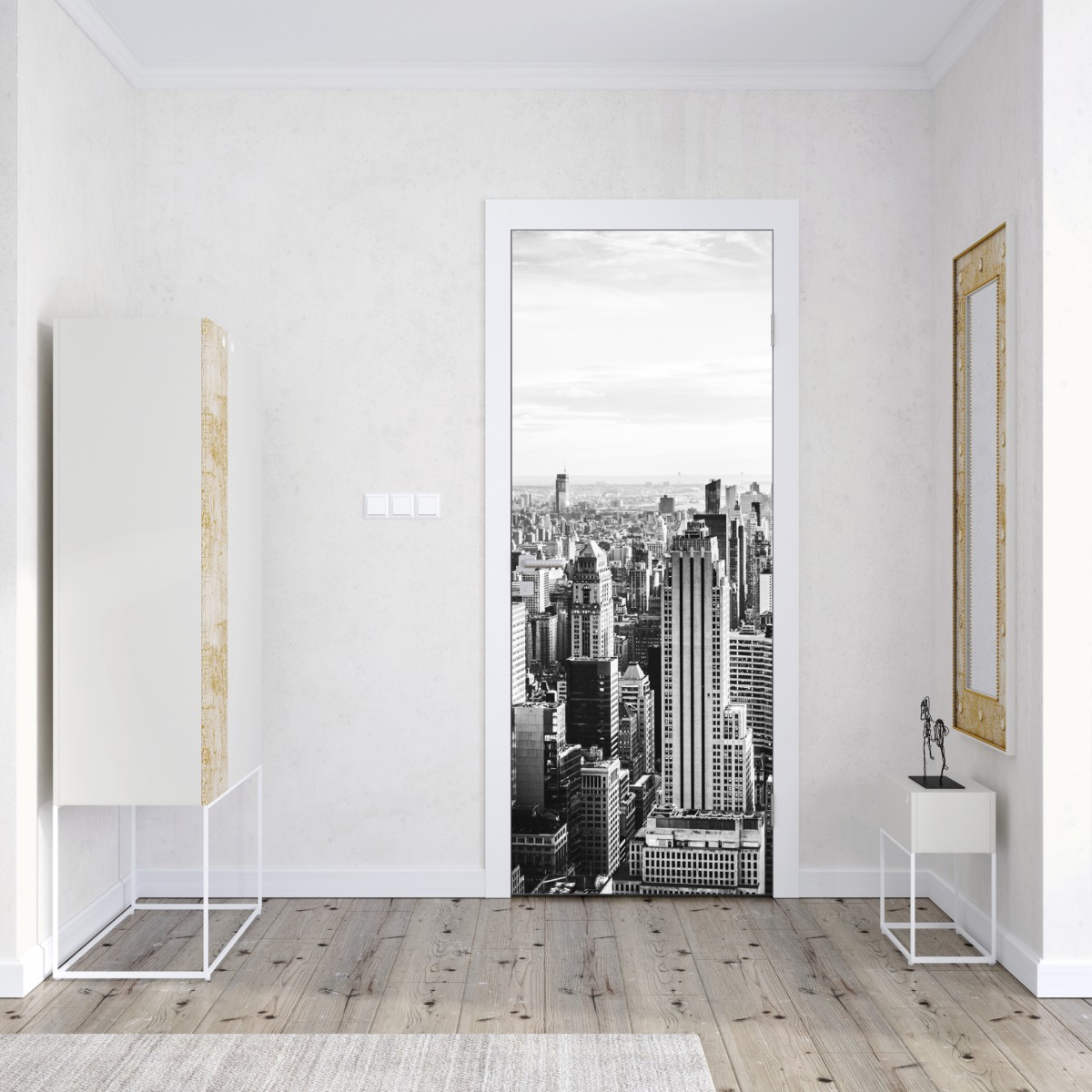 Naklejka na drzwi Nowy Jork panorama w odcieniach szarości – Wallissimo® Naklejka na drzwi Nowy Jork panorama w odcieniach szarości – Wallissimo®