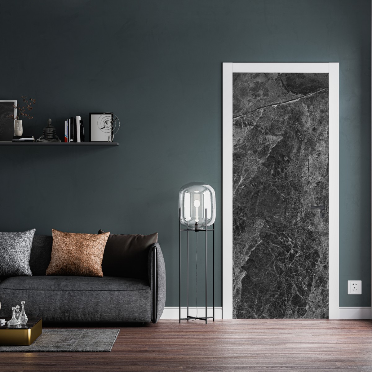 Naklejka na drzwi ciemna faktura marmuru – Wallissimo® Naklejka na drzwi ciemna faktura marmuru – Wallissimo®