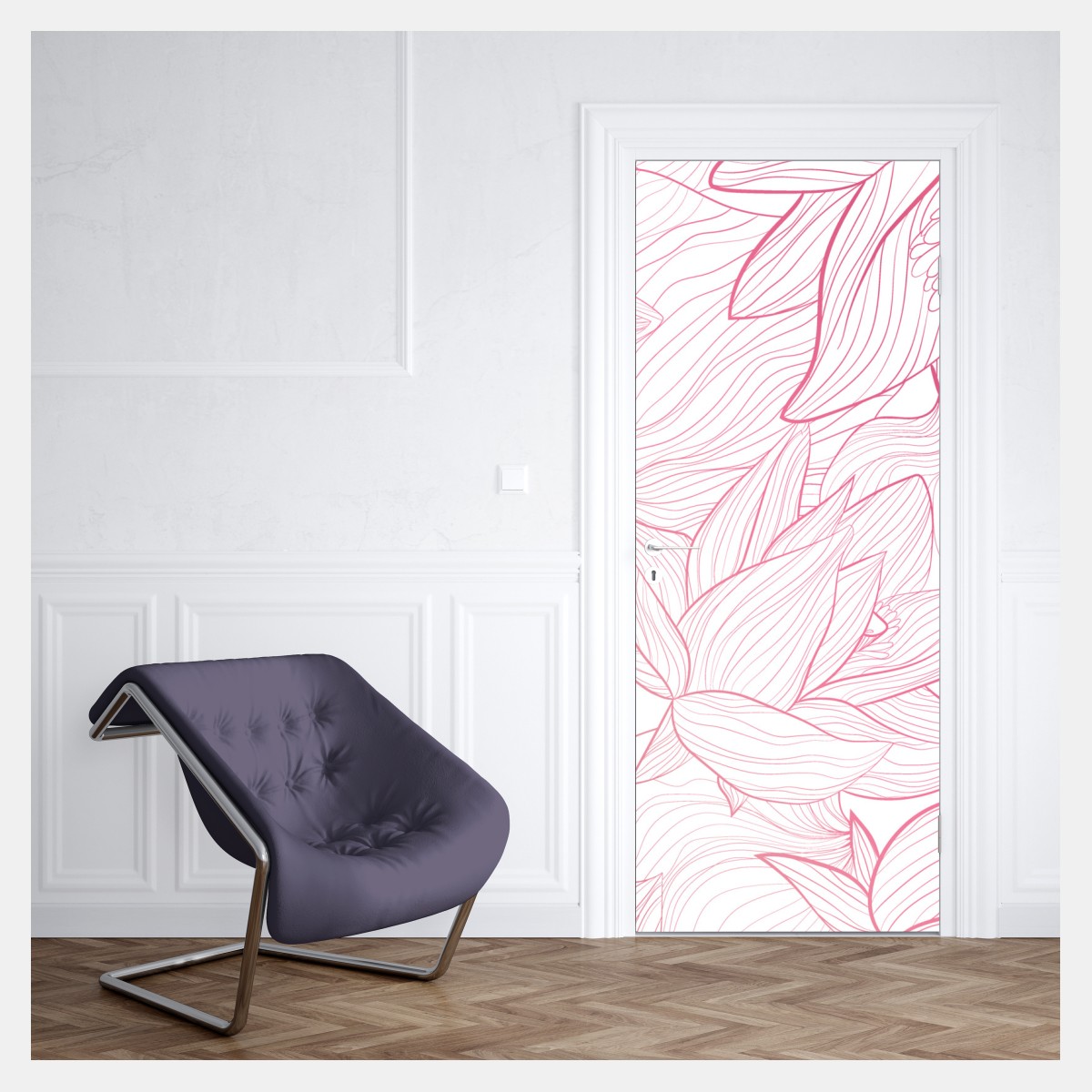 Naklejka na drzwi delikatny różowy wzór kwiatowy – Wallissimo® Naklejka na drzwi delikatny różowy wzór kwiatowy – Wallissimo®