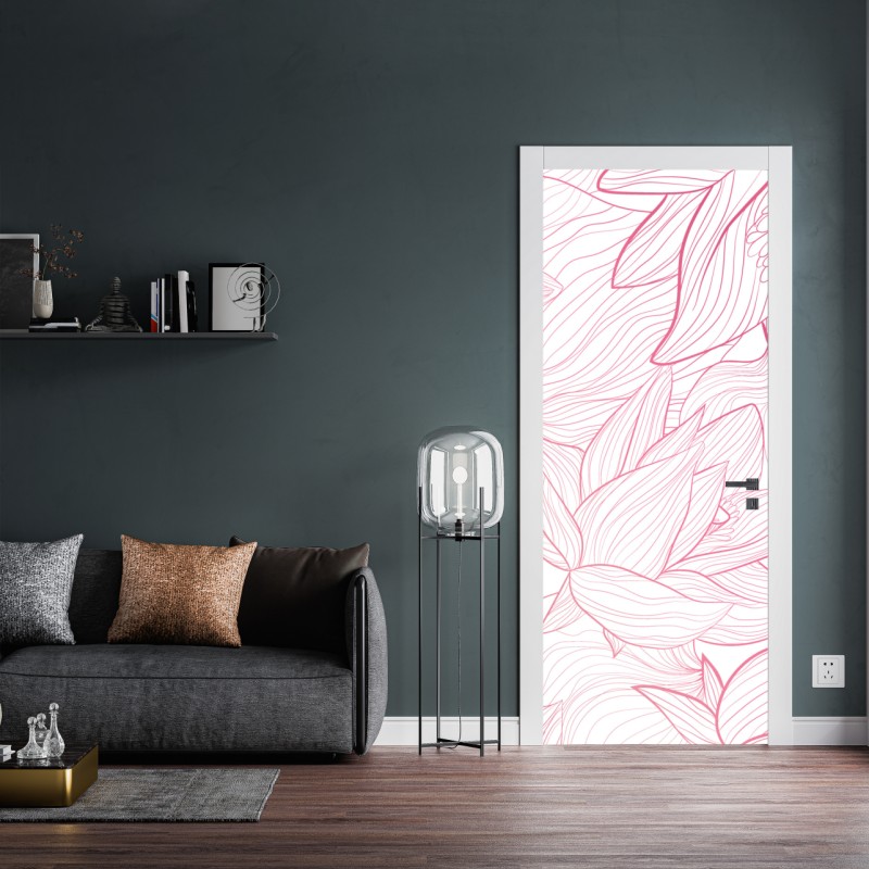Naklejka na drzwi delikatny różowy wzór kwiatowy – Wallissimo® Naklejka na drzwi delikatny różowy wzór kwiatowy – Wallissimo®
