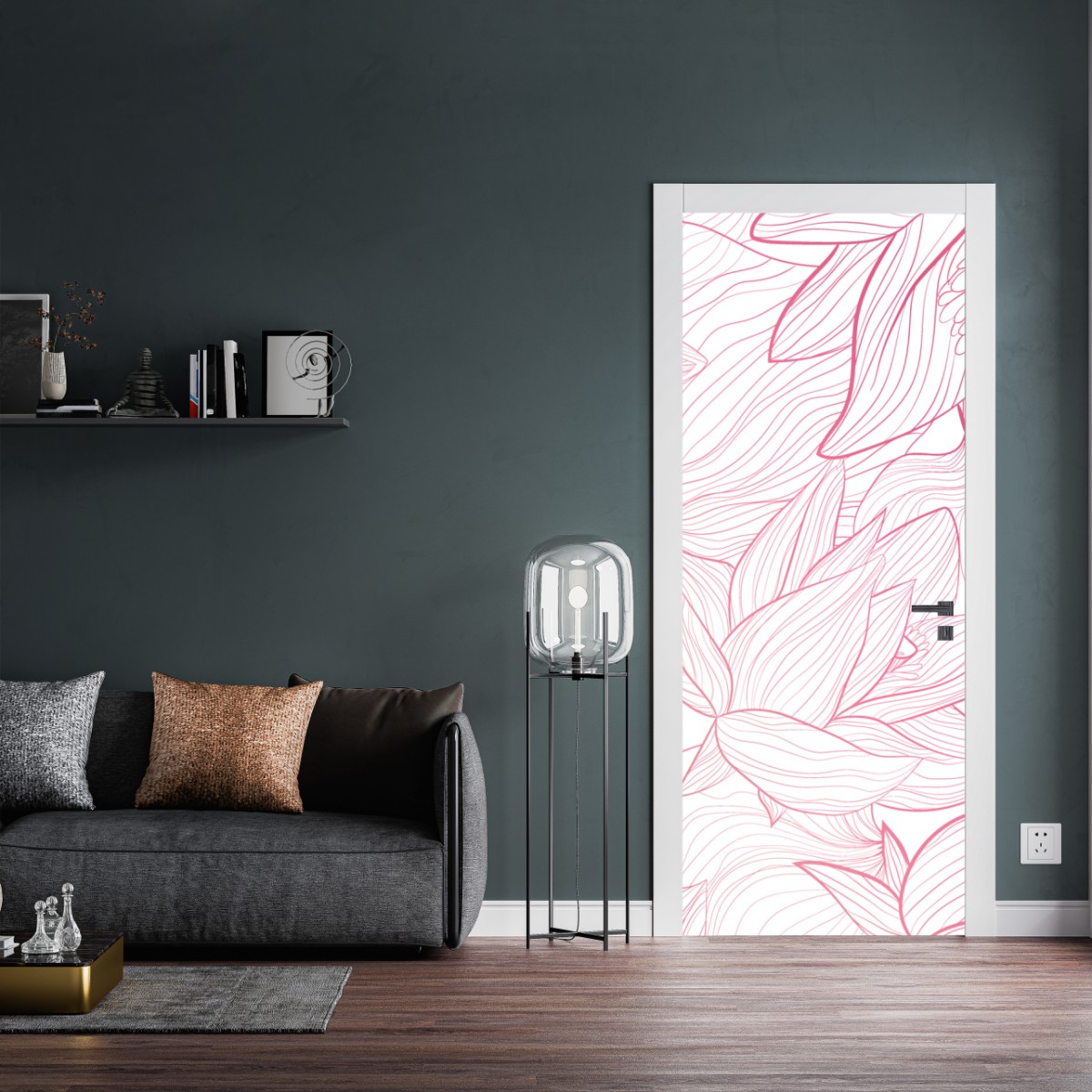Naklejka na drzwi delikatny różowy wzór kwiatowy – Wallissimo® Naklejka na drzwi delikatny różowy wzór kwiatowy – Wallissimo®
