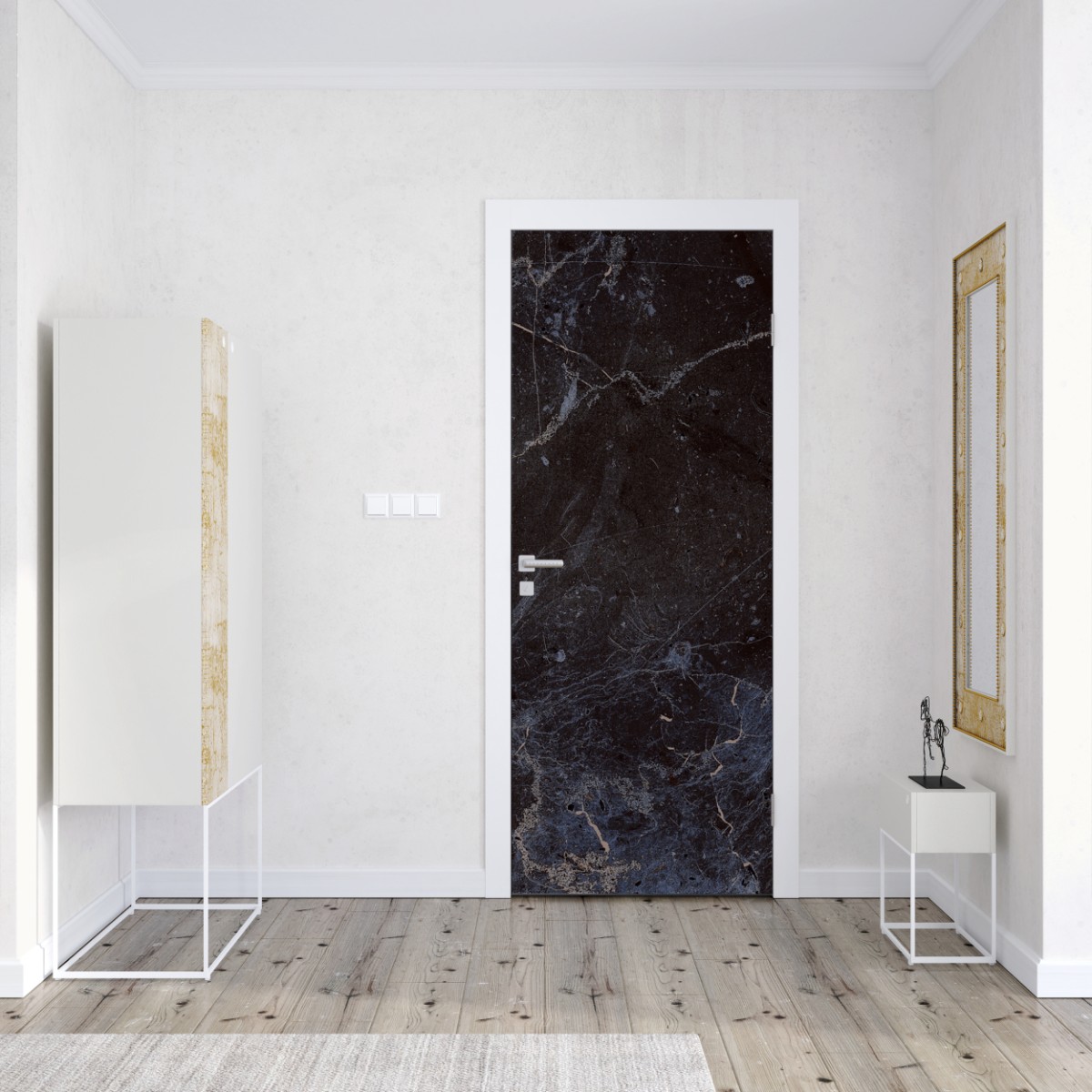 Naklejka na drzwi ciemna faktura marmuru z niebieskimi żyłkami – Wallissimo® Naklejka na drzwi ciemna faktura marmuru z niebieskimi żyłkami – Wallissimo®