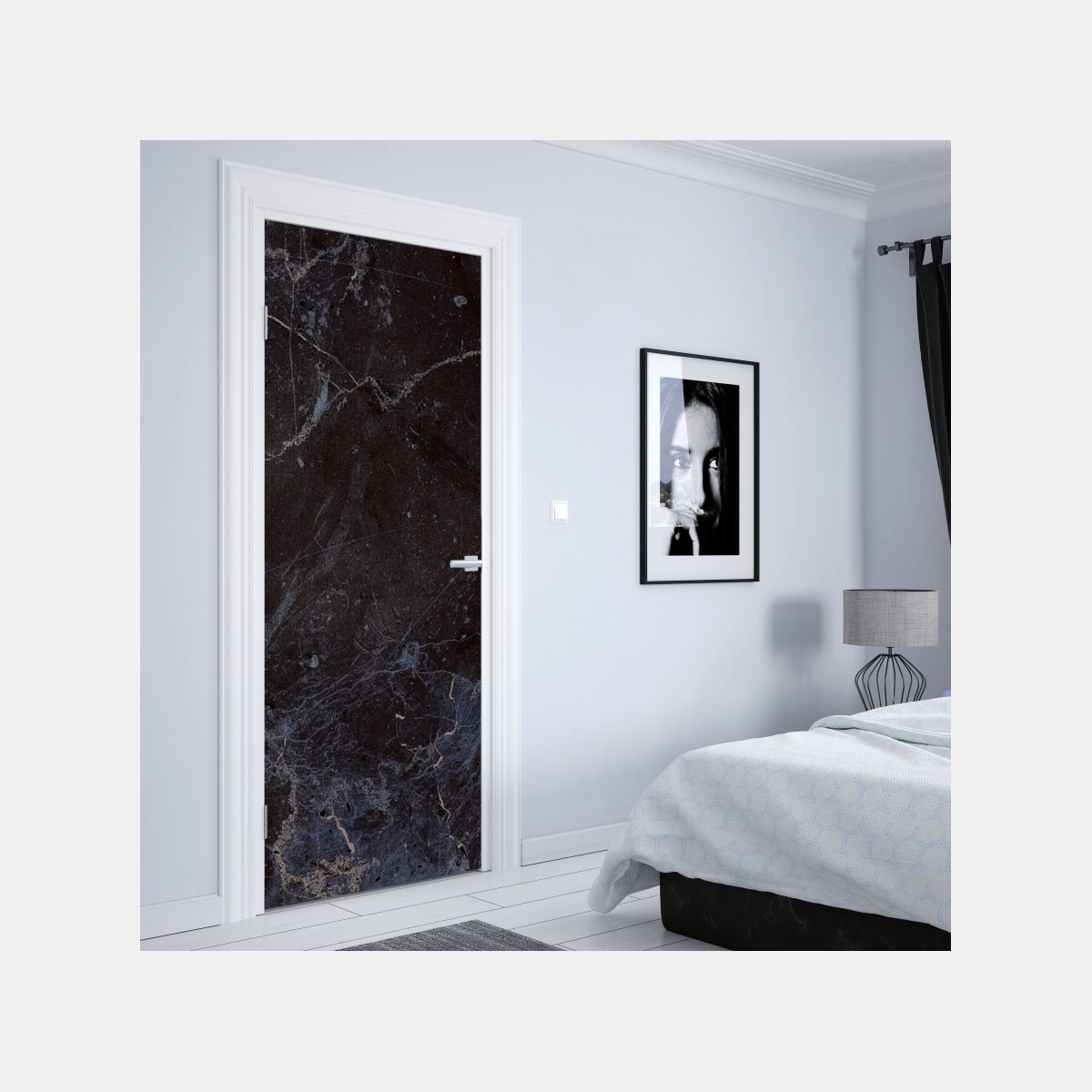 Naklejka na drzwi ciemna faktura marmuru z niebieskimi żyłkami – Wallissimo® Naklejka na drzwi ciemna faktura marmuru z niebieskimi żyłkami – Wallissimo®