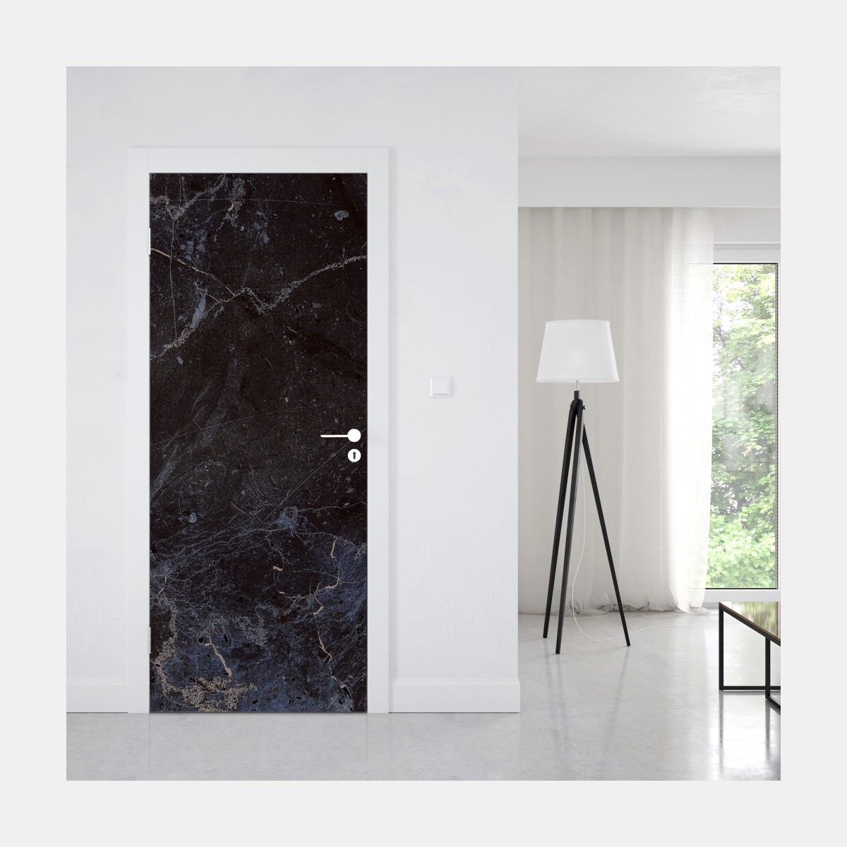 Naklejka na drzwi ciemna faktura marmuru z niebieskimi żyłkami – Wallissimo® Naklejka na drzwi ciemna faktura marmuru z niebieskimi żyłkami – Wallissimo®