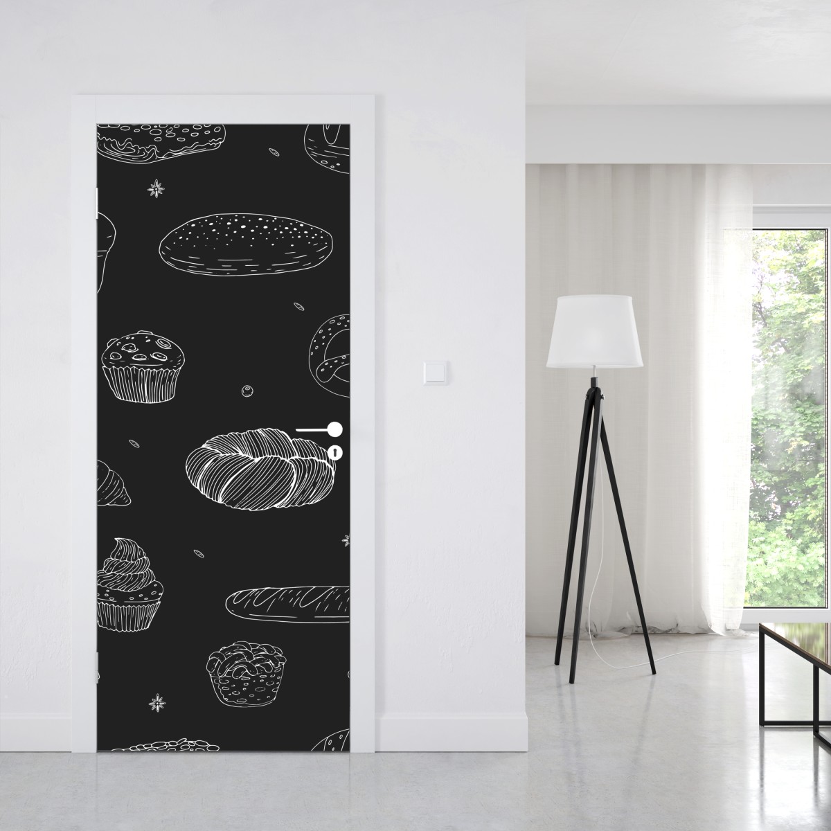 Naklejka na drzwi wzór wypieków na czarnym tle – Wallissimo® Naklejka na drzwi wzór wypieków na czarnym tle – Wallissimo®