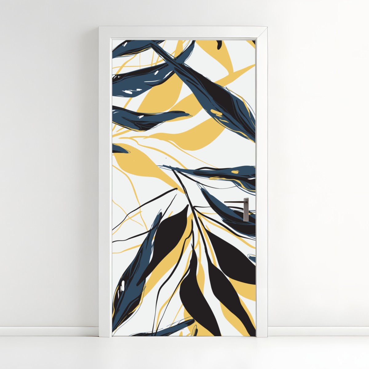 Door sticker navy and gold botanical leaf pattern