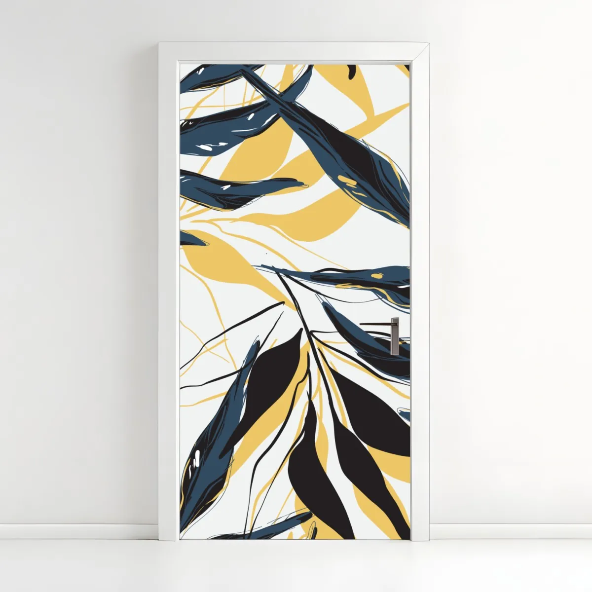 Naklejka na drzwi granatowo-złoty botaniczny wzór liści – Wallissimo® Naklejka na drzwi granatowo-złoty botaniczny wzór liści – Wallissimo®