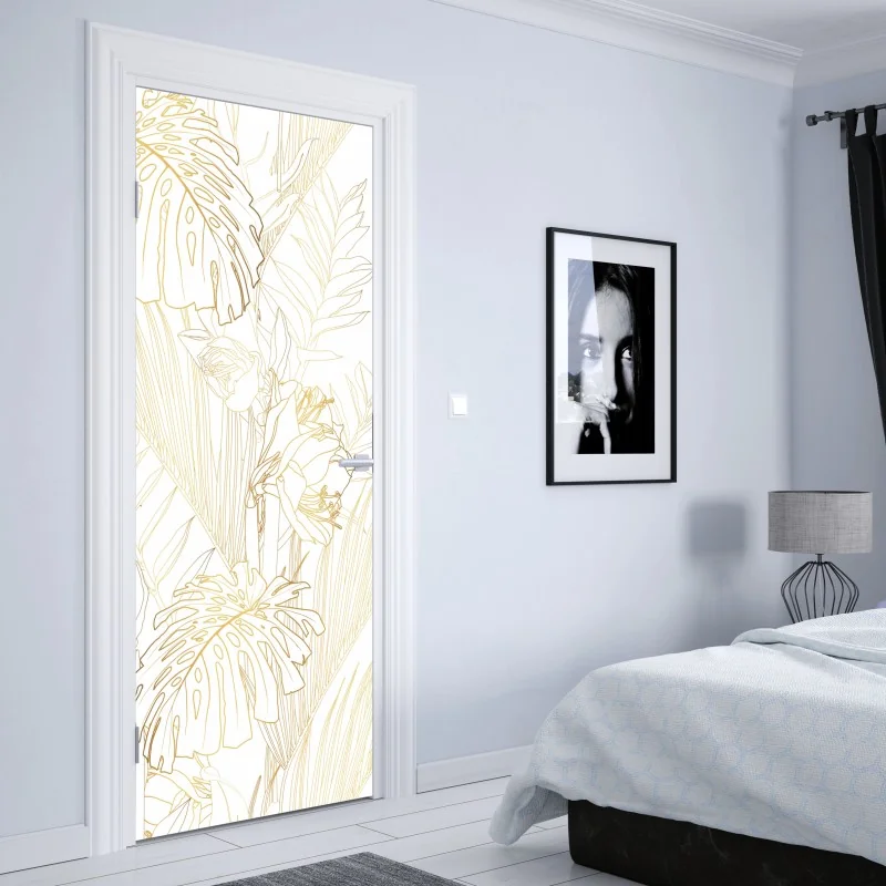 Naklejka na drzwi złote tropikalne liście – Wallissimo® Naklejka na drzwi złote tropikalne liście – Wallissimo®