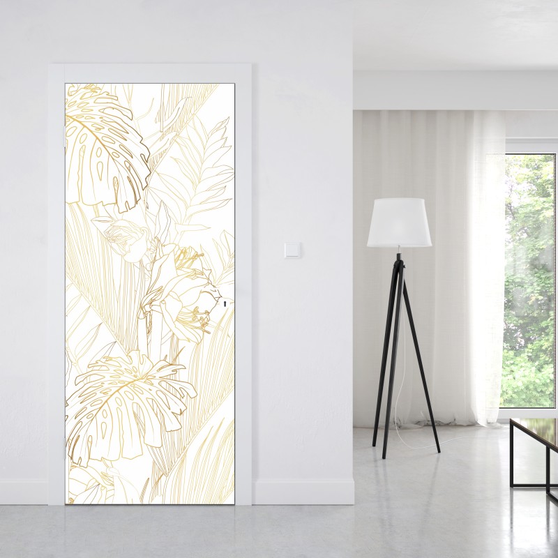 Naklejka na drzwi złote tropikalne liście – Wallissimo® Naklejka na drzwi złote tropikalne liście – Wallissimo®