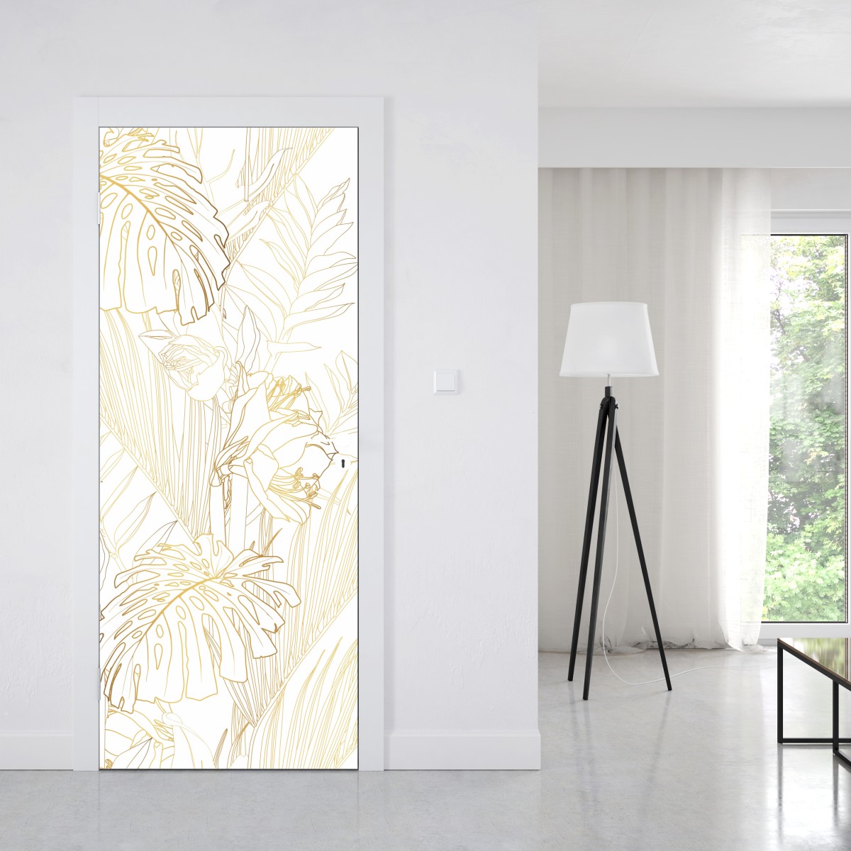 Naklejka na drzwi złote tropikalne liście – Wallissimo® Naklejka na drzwi złote tropikalne liście – Wallissimo®