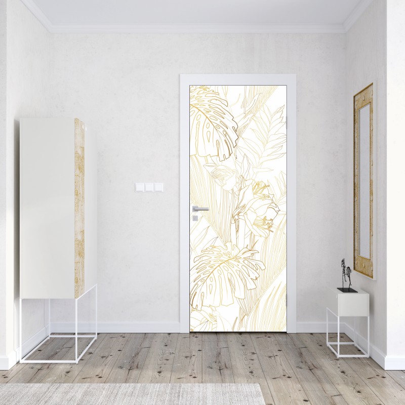 Naklejka na drzwi złote tropikalne liście – Wallissimo® Naklejka na drzwi złote tropikalne liście – Wallissimo®