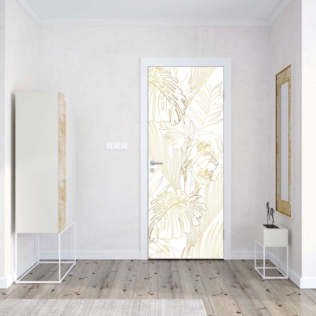 Naklejka na drzwi złote tropikalne liście – Wallissimo® Naklejka na drzwi złote tropikalne liście – Wallissimo®