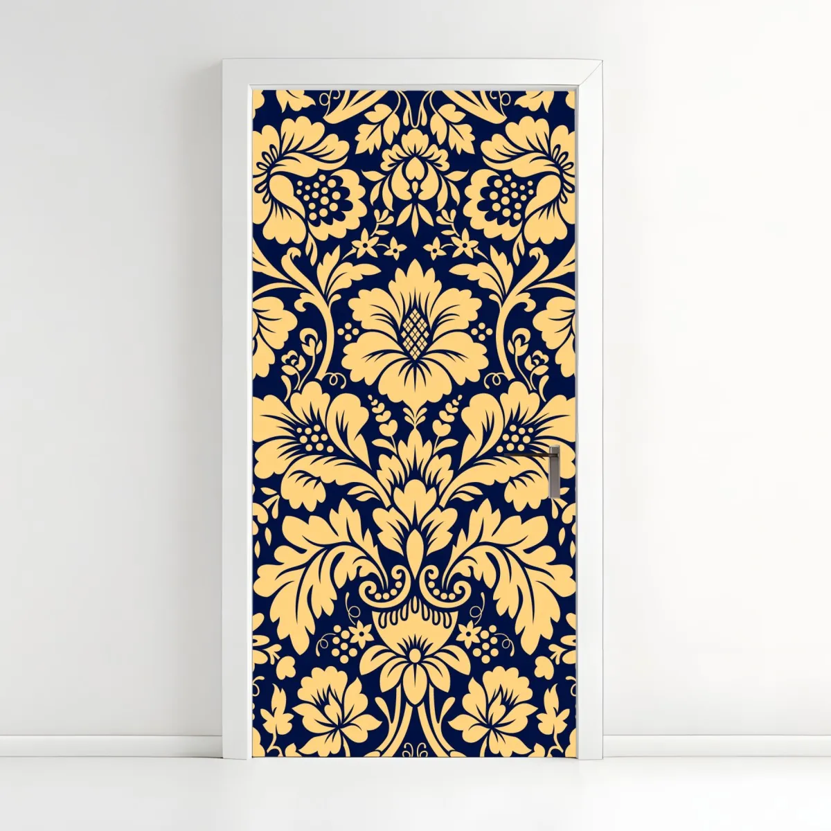 Naklejka na drzwi granatowo-beżowy wzór damasceński – Wallissimo® Naklejka na drzwi granatowo-beżowy wzór damasceński – Wallissimo®