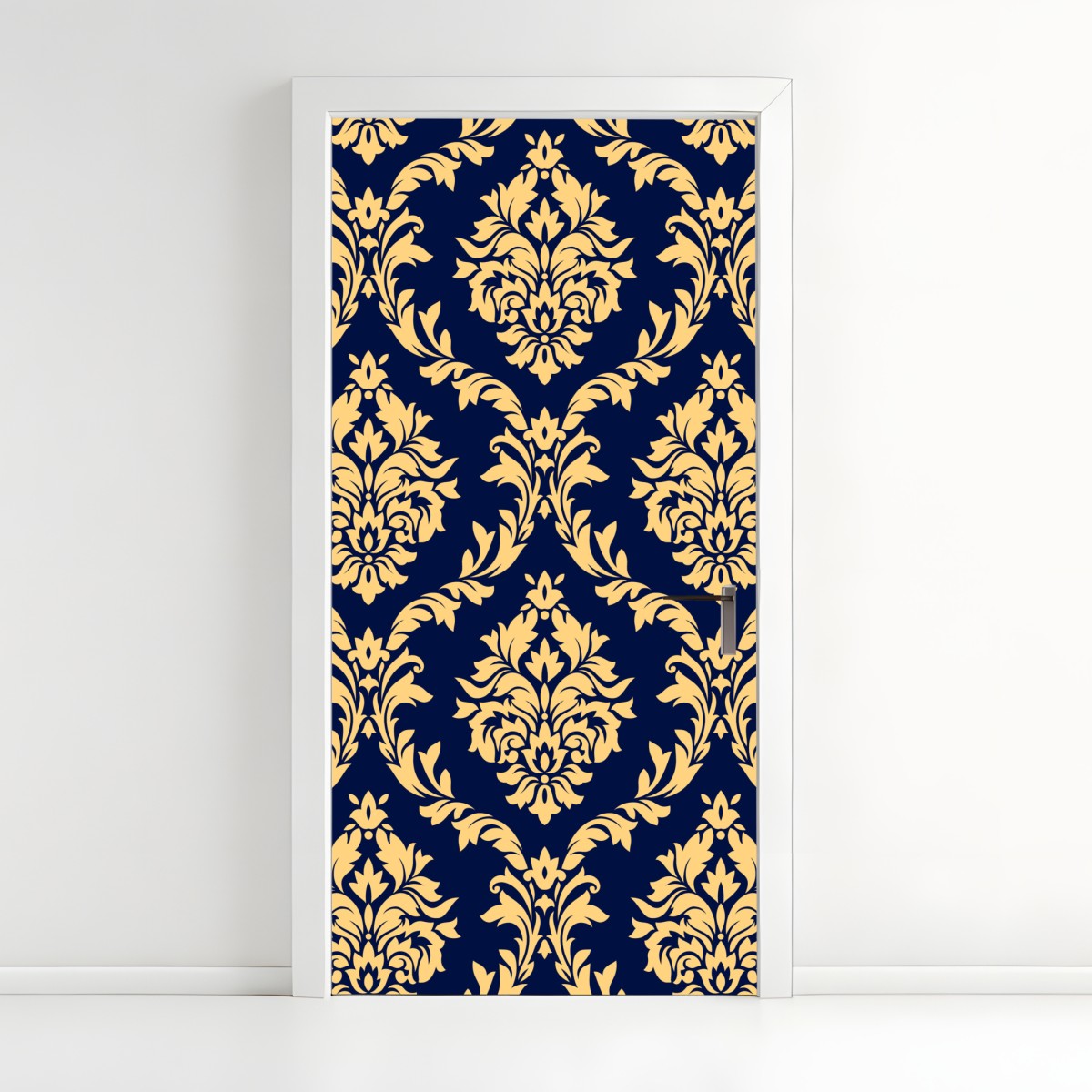 Door sticker elegant gold damask pattern on navy background
