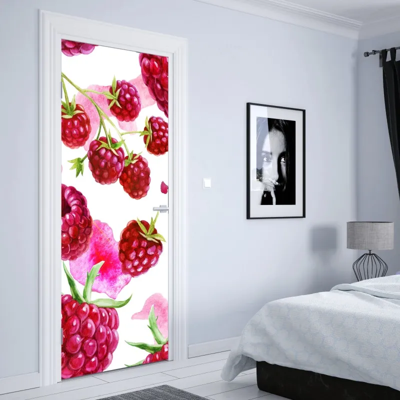 Naklejka na drzwi delikatne białe liście na szarym tle – Wallissimo®