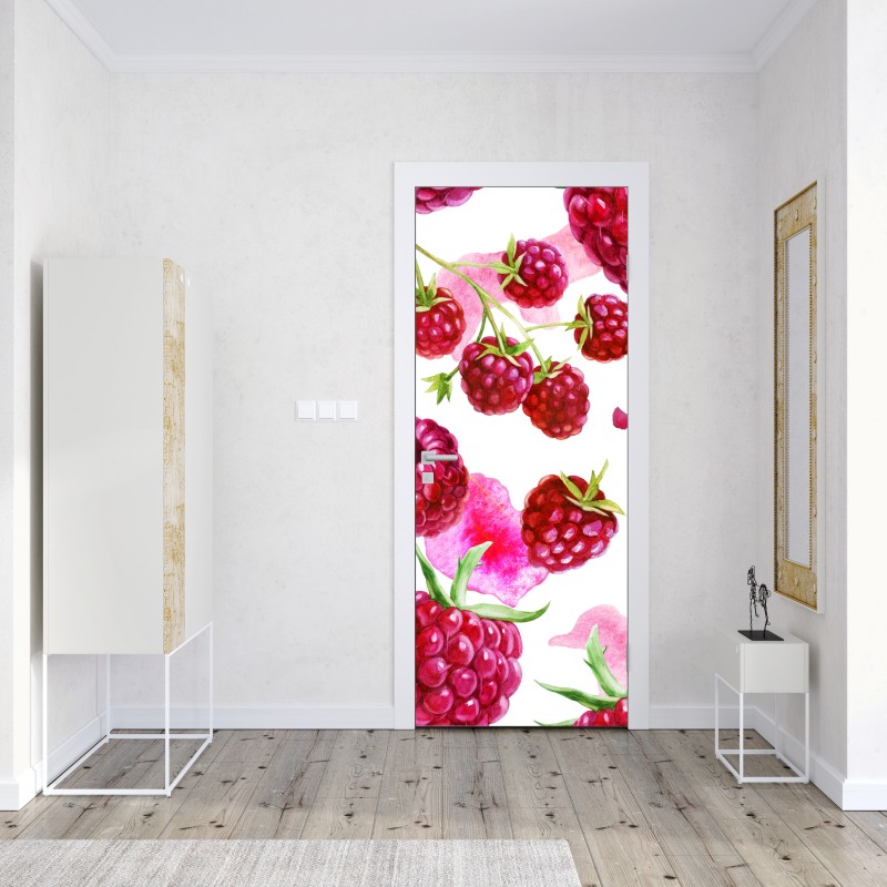 Naklejka na drzwi akwarelowy wzór z malinami – Wallissimo® Naklejka na drzwi akwarelowy wzór z malinami – Wallissimo®