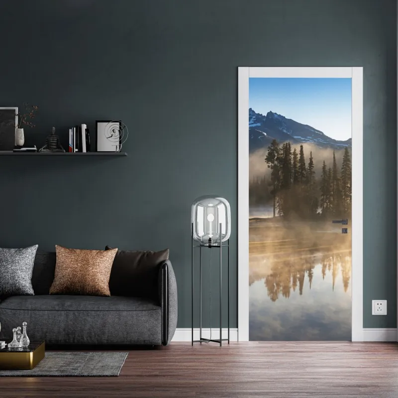 Naklejka na drzwi spokojne drewniane molo o zachodzie słońca – Wallissimo®