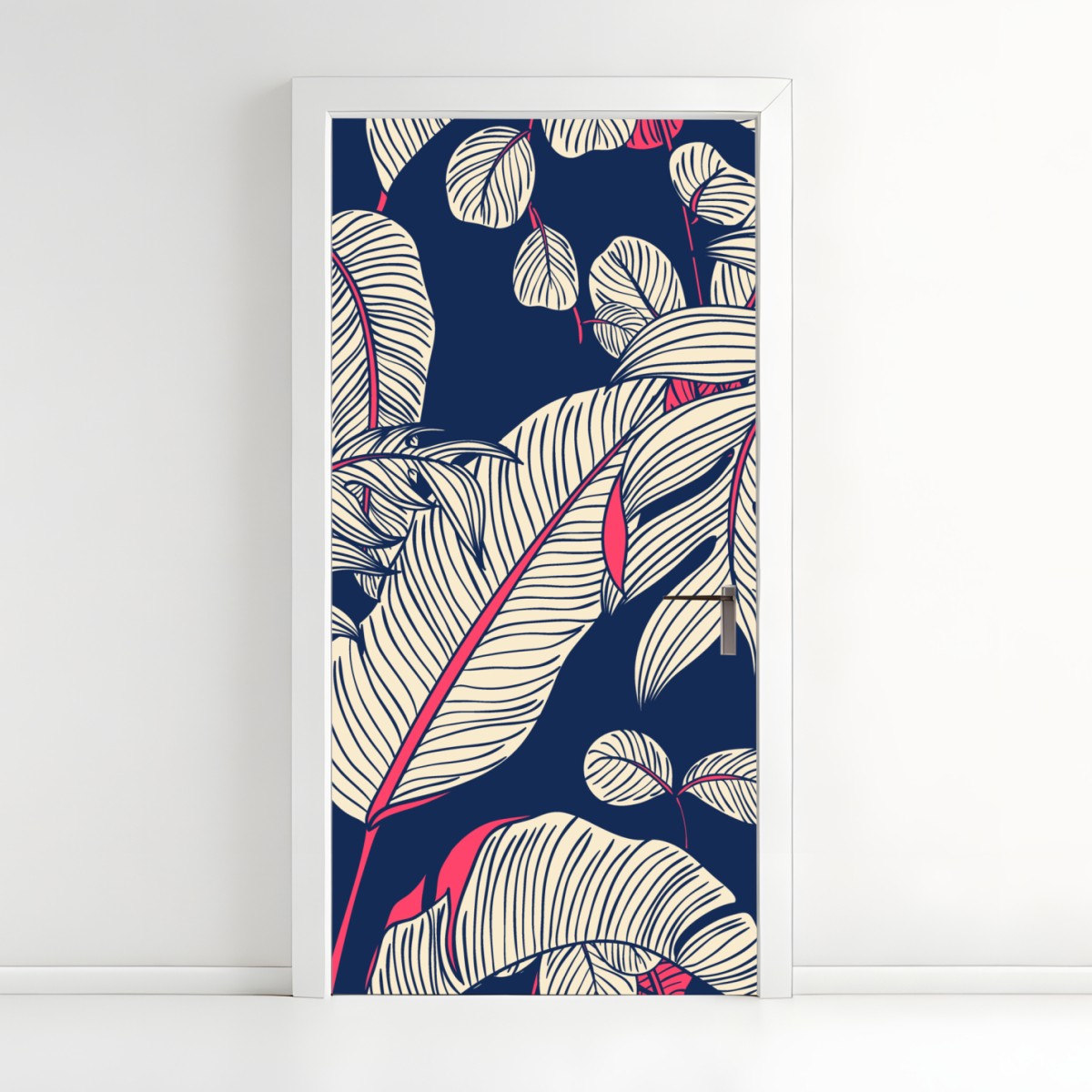 Door sticker navy tropical leaves pattern