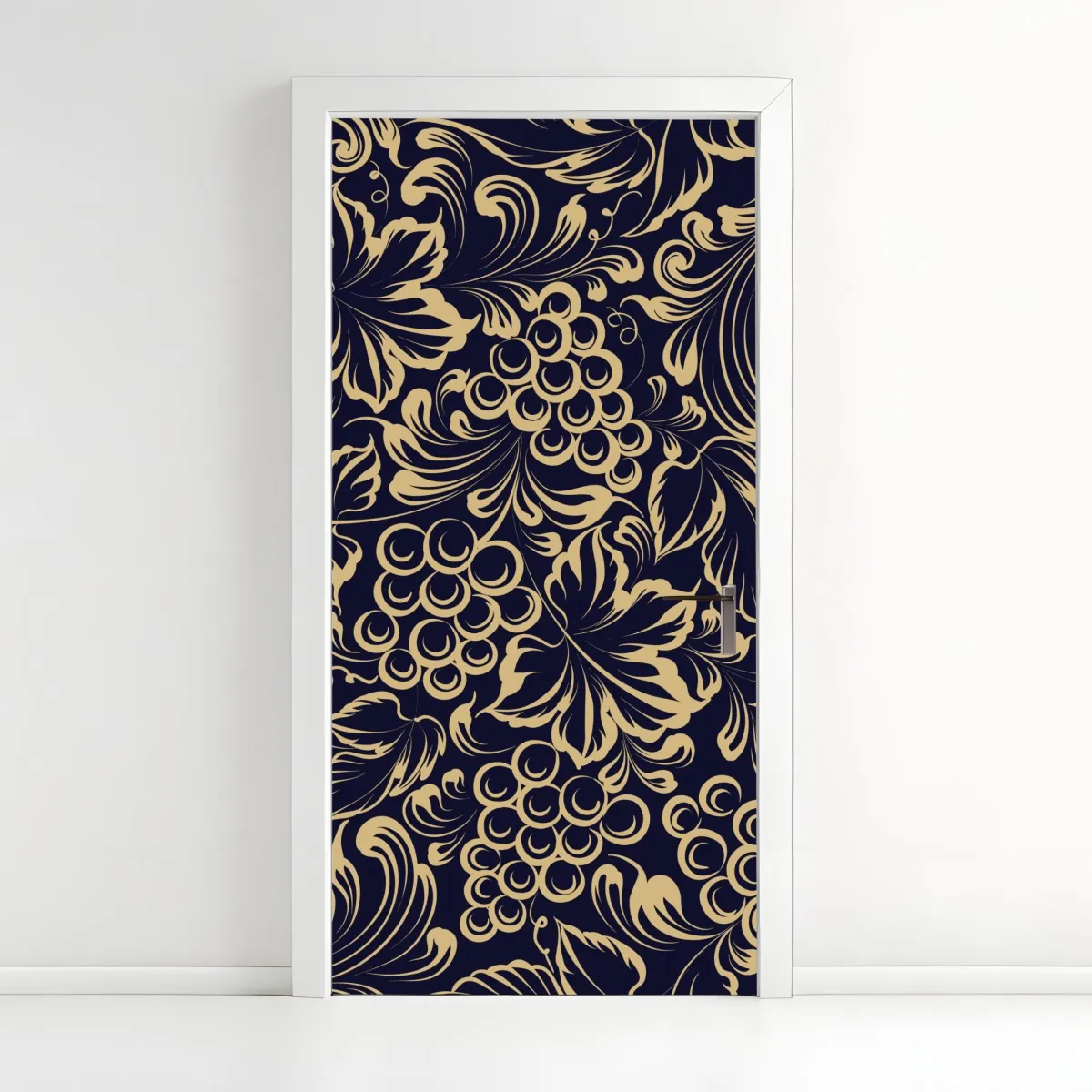 Naklejka na drzwi elegancki barokowy wzór z winogronami w złocie – Wallissimo® Naklejka na drzwi elegancki barokowy wzór z winogronami w złocie – Wallissimo®