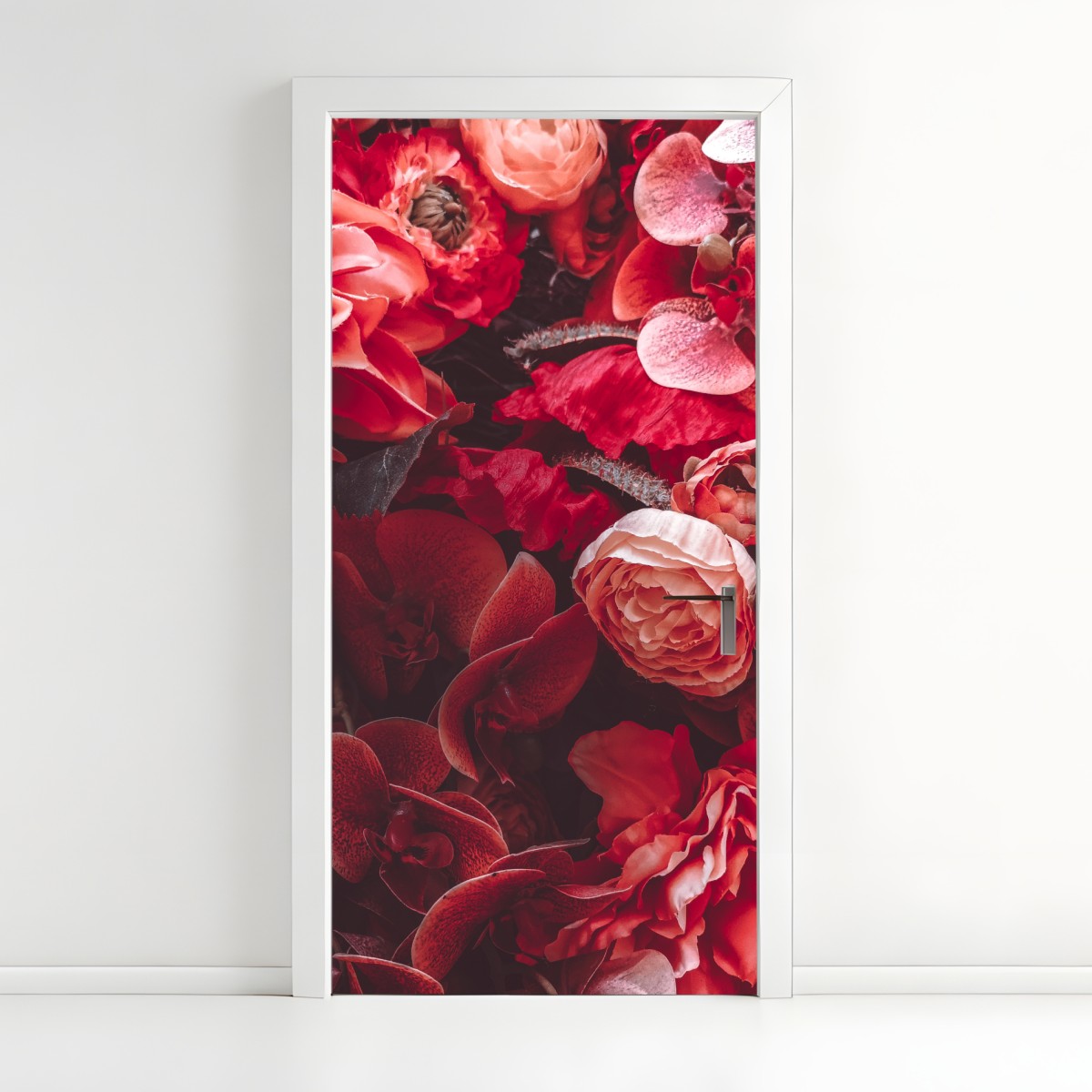 Door sticker crimson rose and orchid bouquet