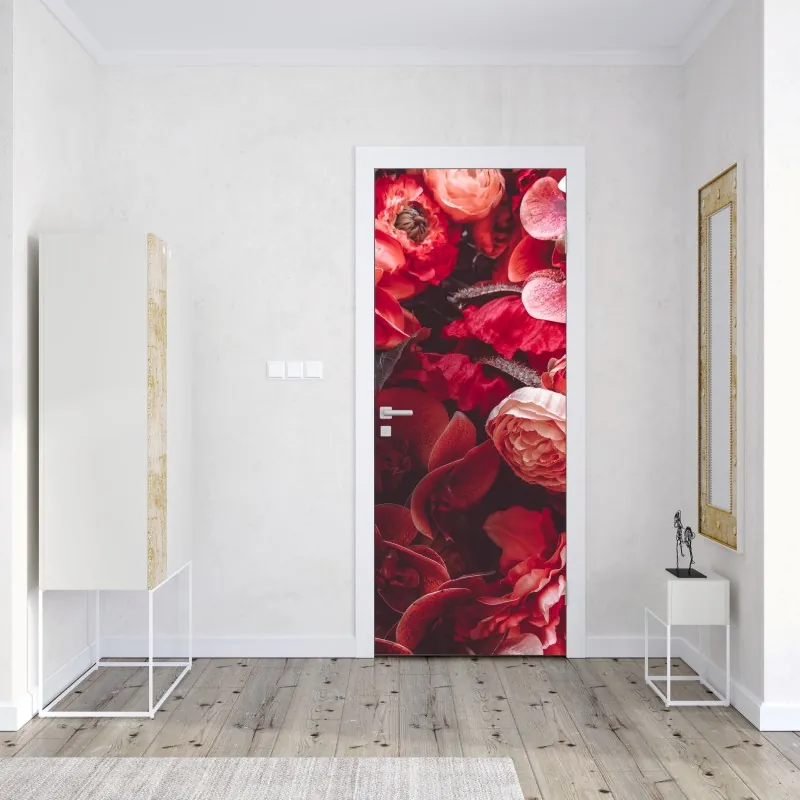 Naklejka na drzwi tropikalny wzór z kakadu i kwiatami – Wallissimo®