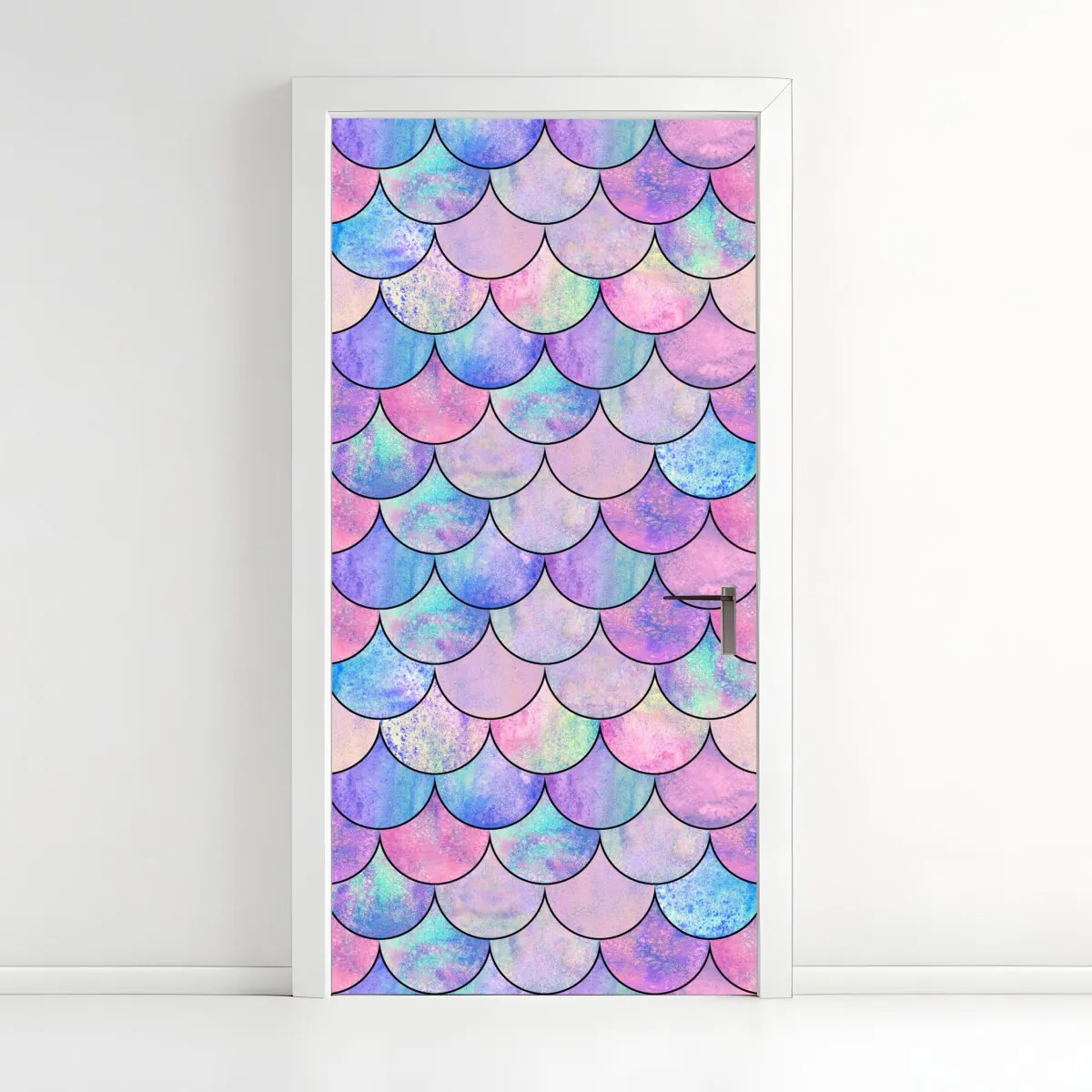 Naklejka na drzwi pastelowy wzór łusek syreny – Wallissimo® Naklejka na drzwi pastelowy wzór łusek syreny – Wallissimo®