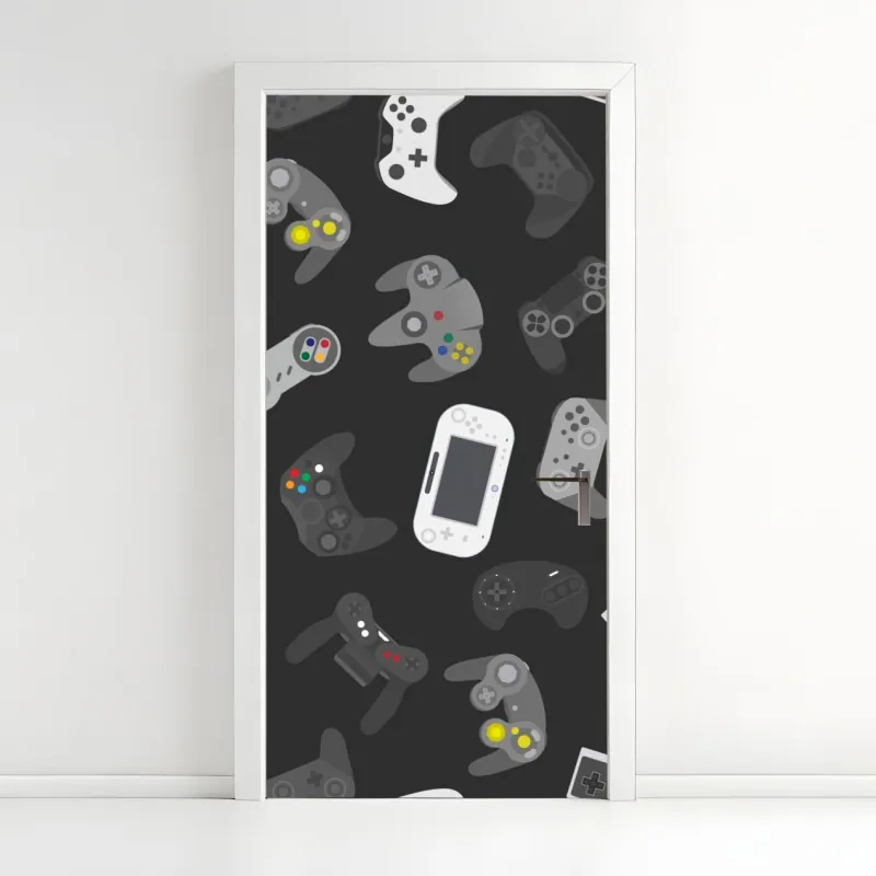 Naklejka na drzwi granatowy motyw z złotymi konturami kwiatów – Wallissimo®